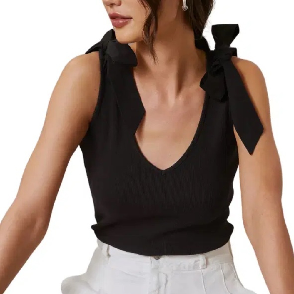 Anthropologie Black Tank Top with Tie Front